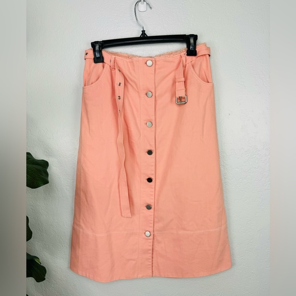 Elizabeth and James Peach Salmon Light Pink Merrit Button Front Midi Skirt - Picture 3 of 9